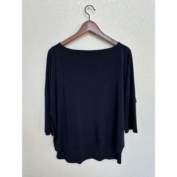Chico's navy blue layered blouse 2/medium 3/4 sleeve relaxed studded date career - Picture 5 of 5